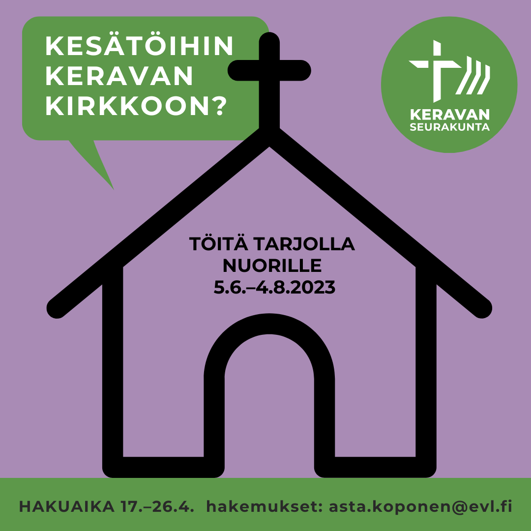 Piirroskuvassa kirkon siluetti ja teksti