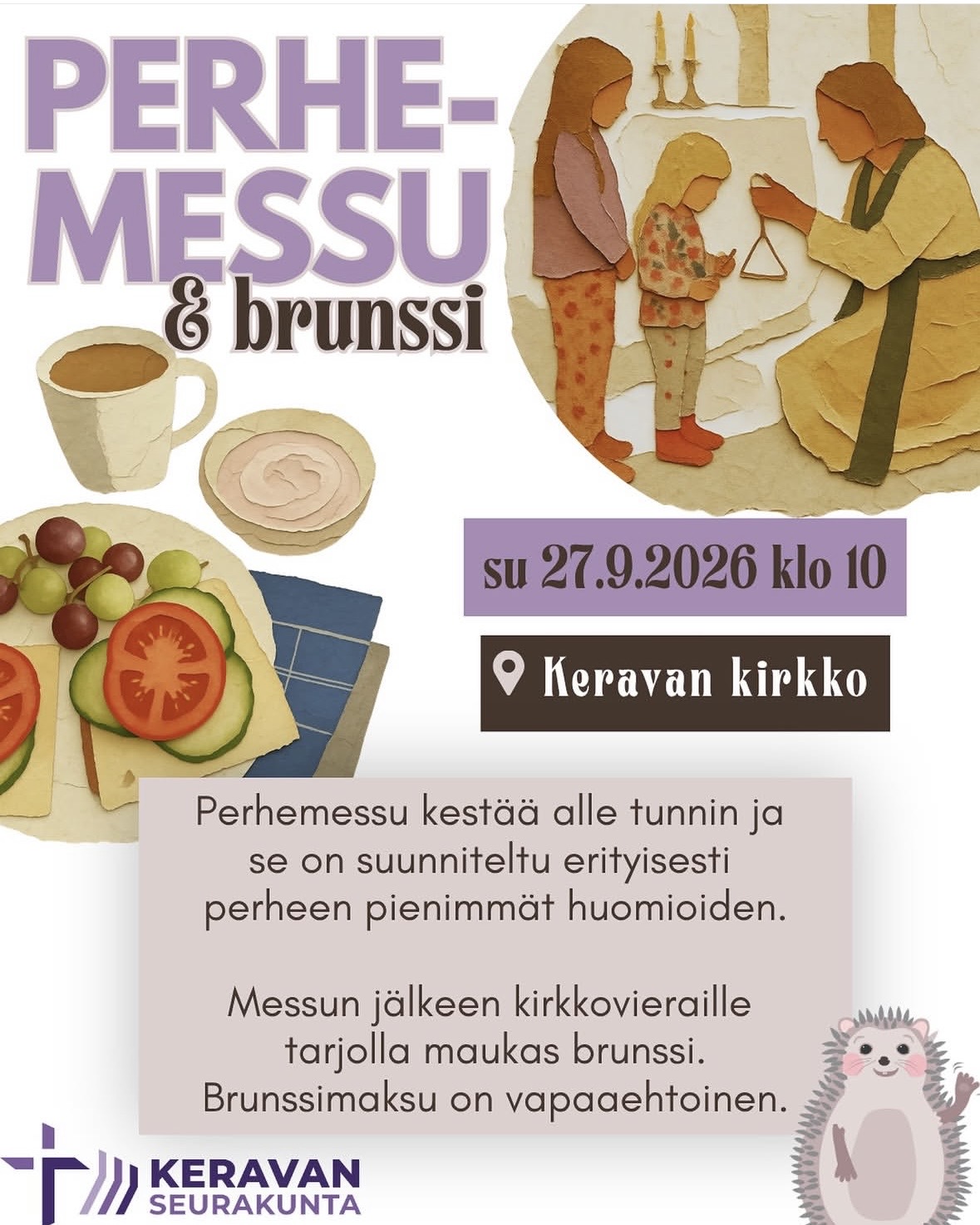 Perhemessu ja brunssi 27.9. klo10, Keravan kirkolla