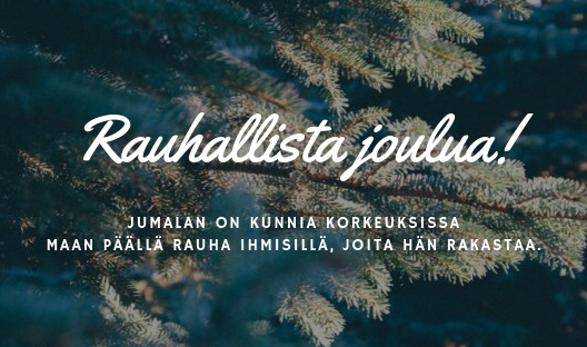 Kuusen oksia taustalla ja niiden päällä lukee teksti: